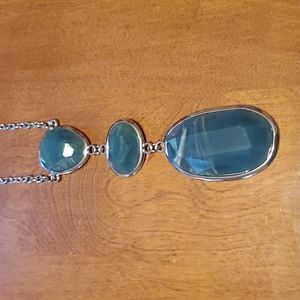 Paparazzi green stone long silver necklace.